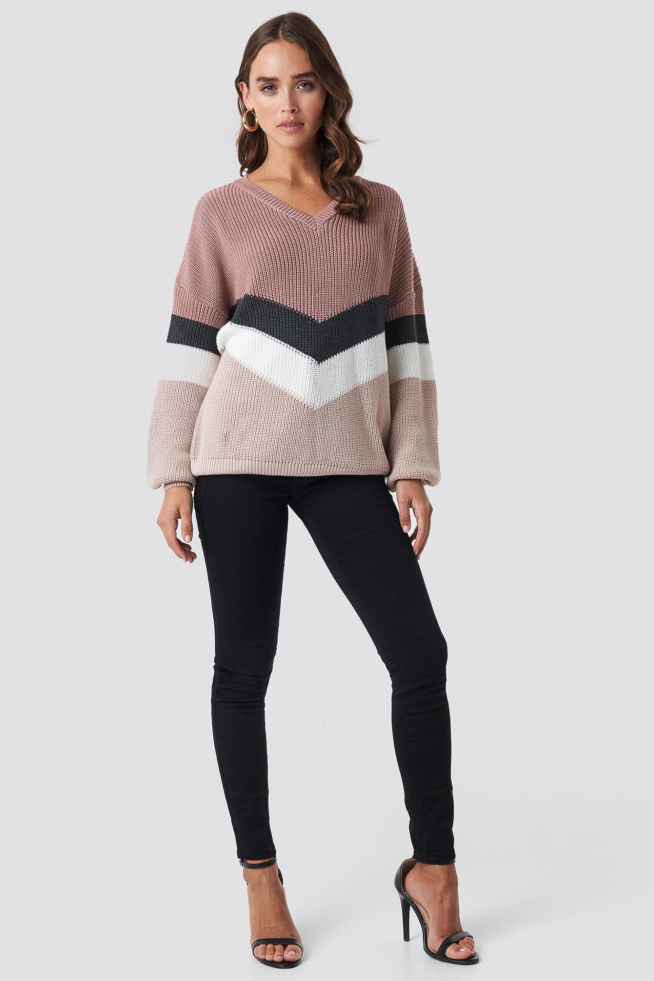 Color Lyst Pink Blocked Kd Dusty Balloon Na Sweater Sleeve Knitted qEwOCAE