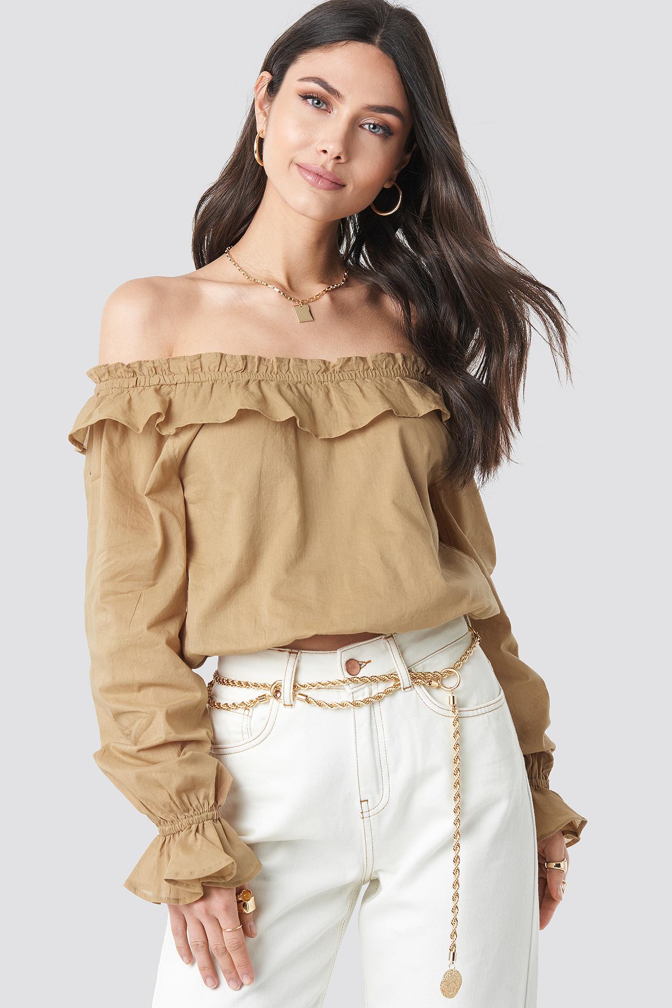 beige off the shoulder top