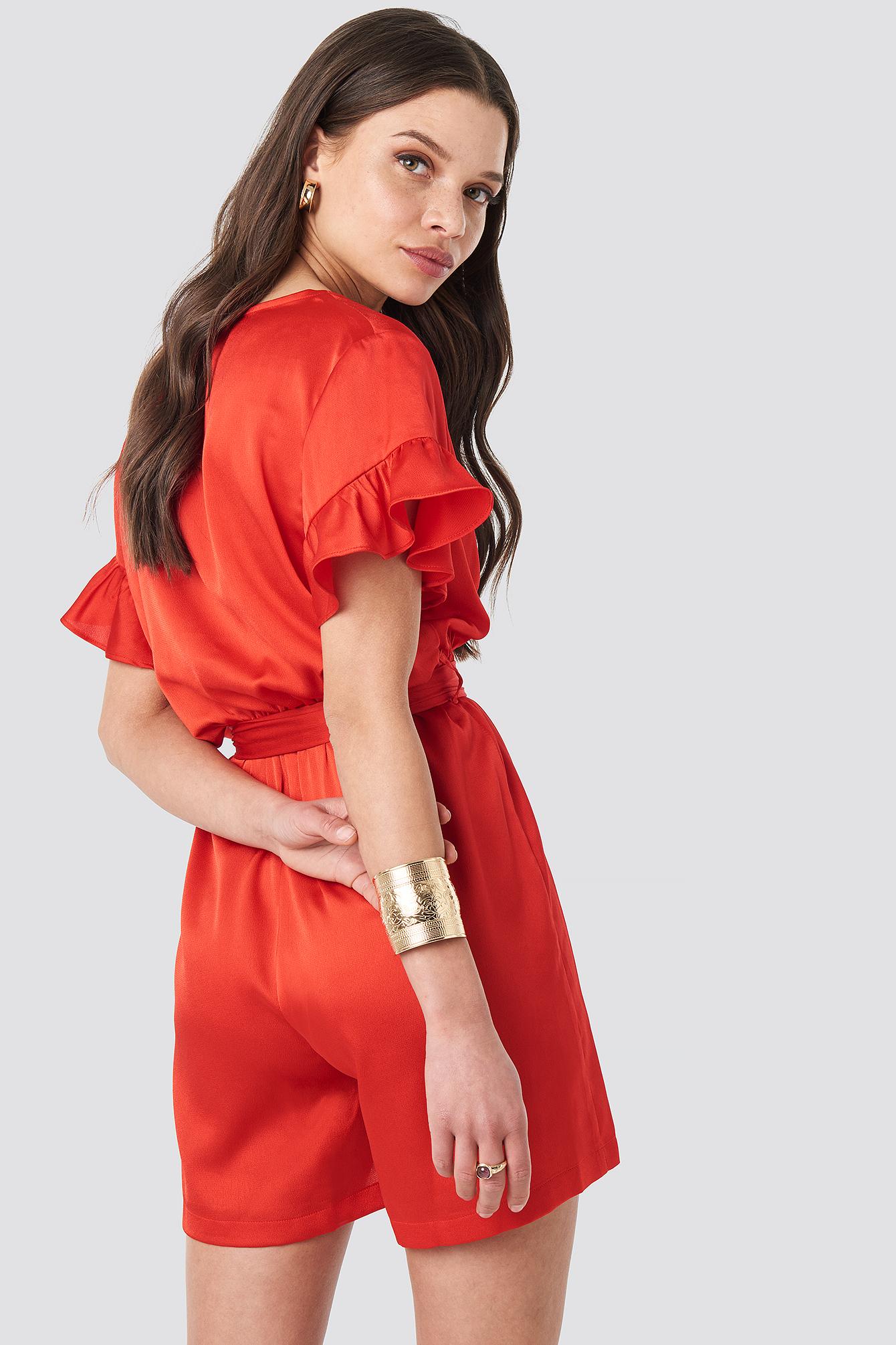NA-KD Frill Sleeve Playsuit Red in Red - Lyst