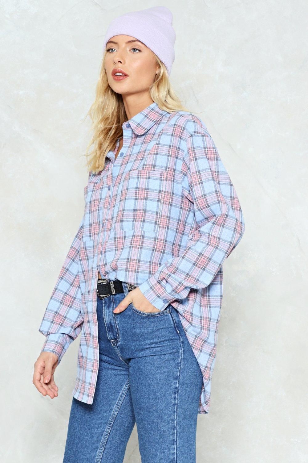 blue oversized checked shirt