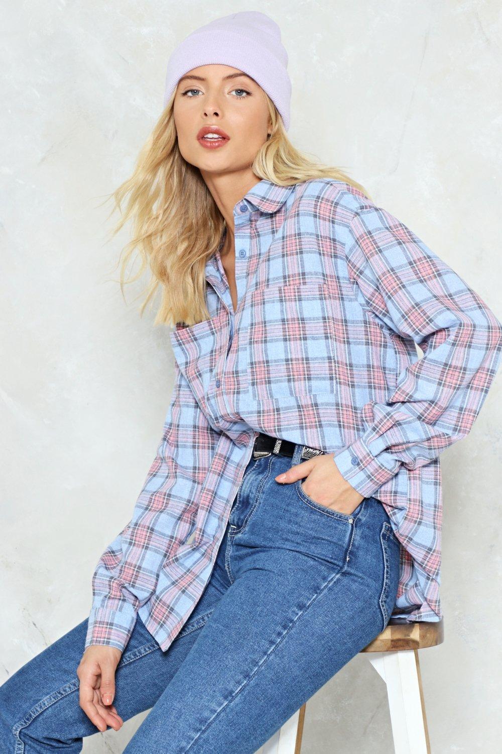 blue oversized checked shirt