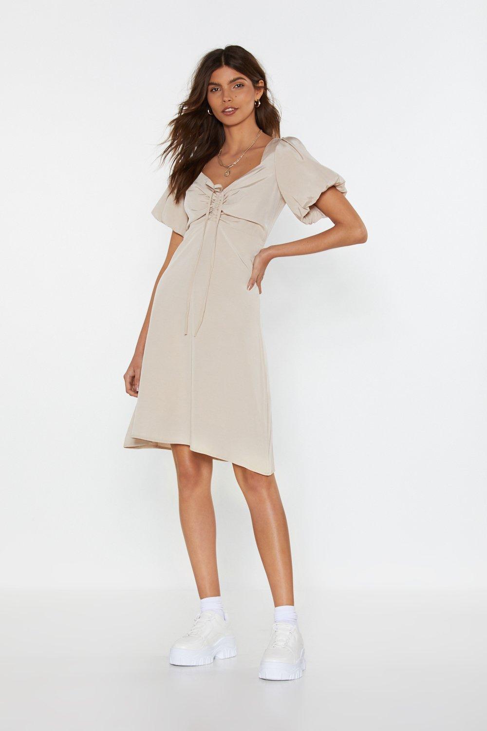 Nasty Gal "amp It Up Lace-up Puff Dress" in Natural - Lyst