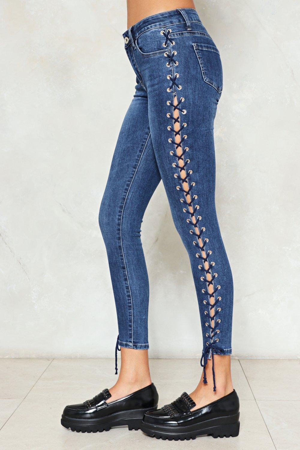 Lyst Nasty Gal Right By Tie Side Skinny Jeans in Blue
