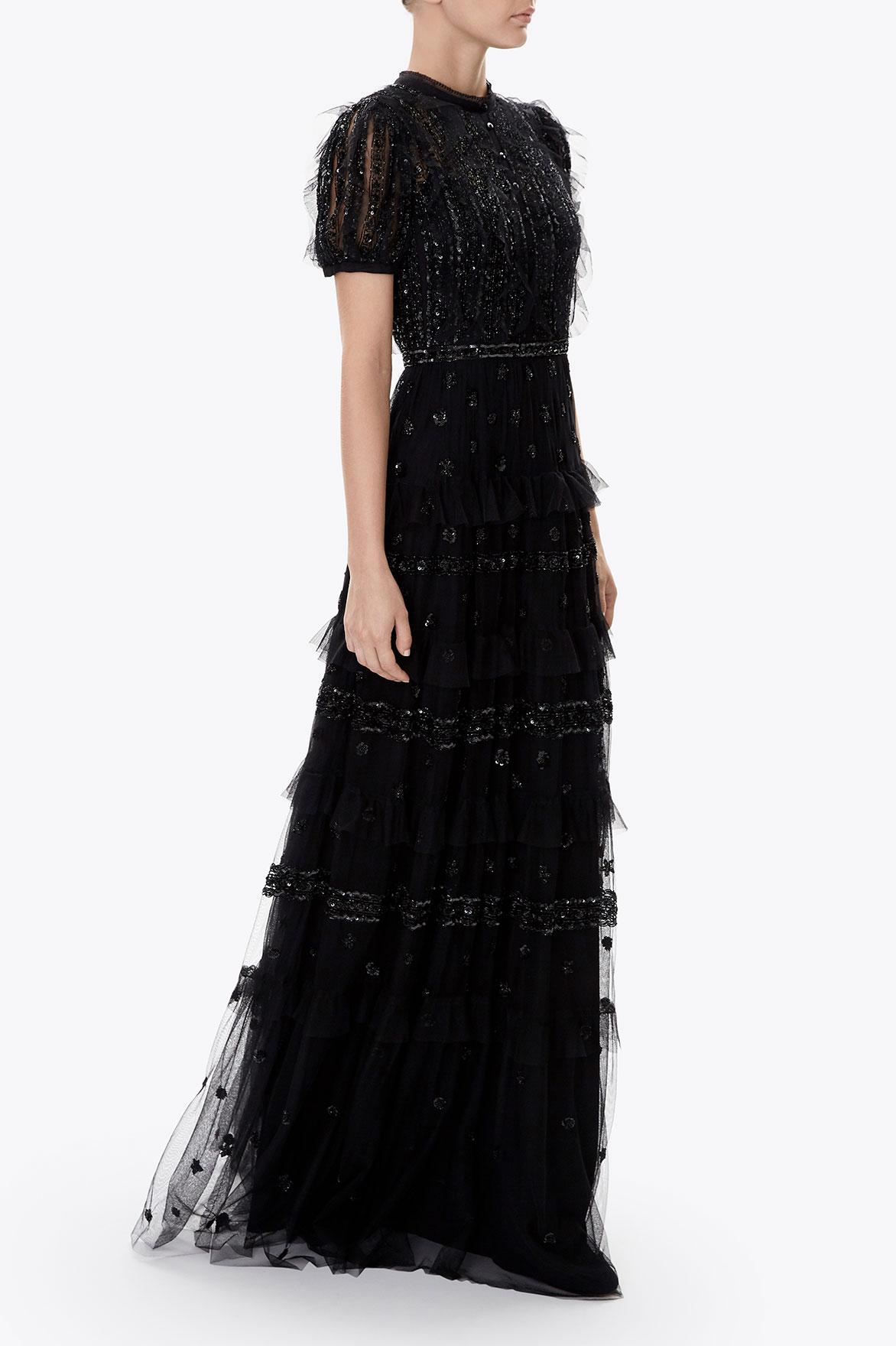 Needle & Thread Jet Frill Ruffled Embellished Tulle Gown in Black - Lyst