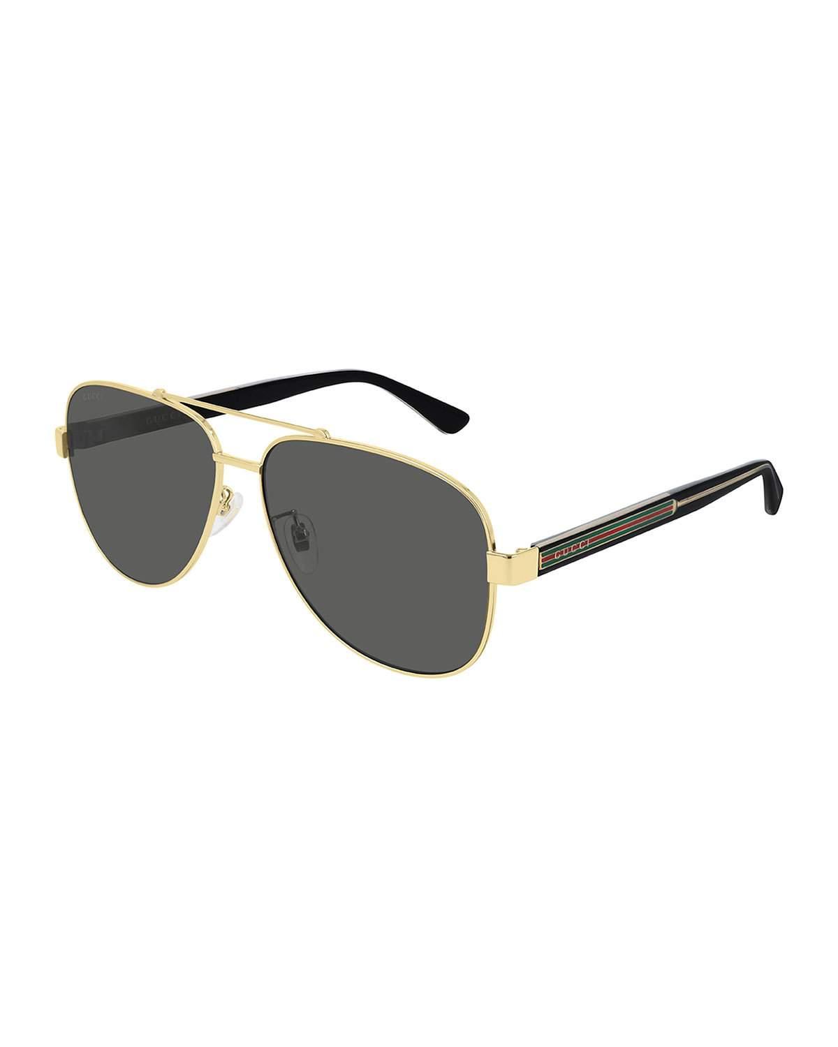 Gucci Men S 63mm Browline Aviator Sunglasses Gold In Metallic For Men Lyst