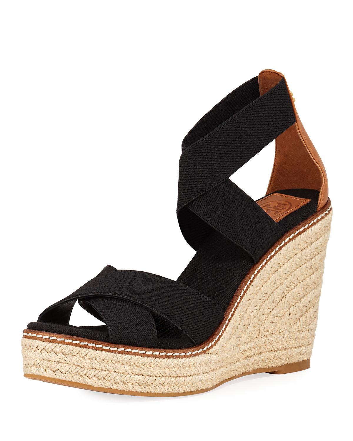 Lyst - Tory Burch Frieda Strappy Woven Wedge Espadrilles in Black