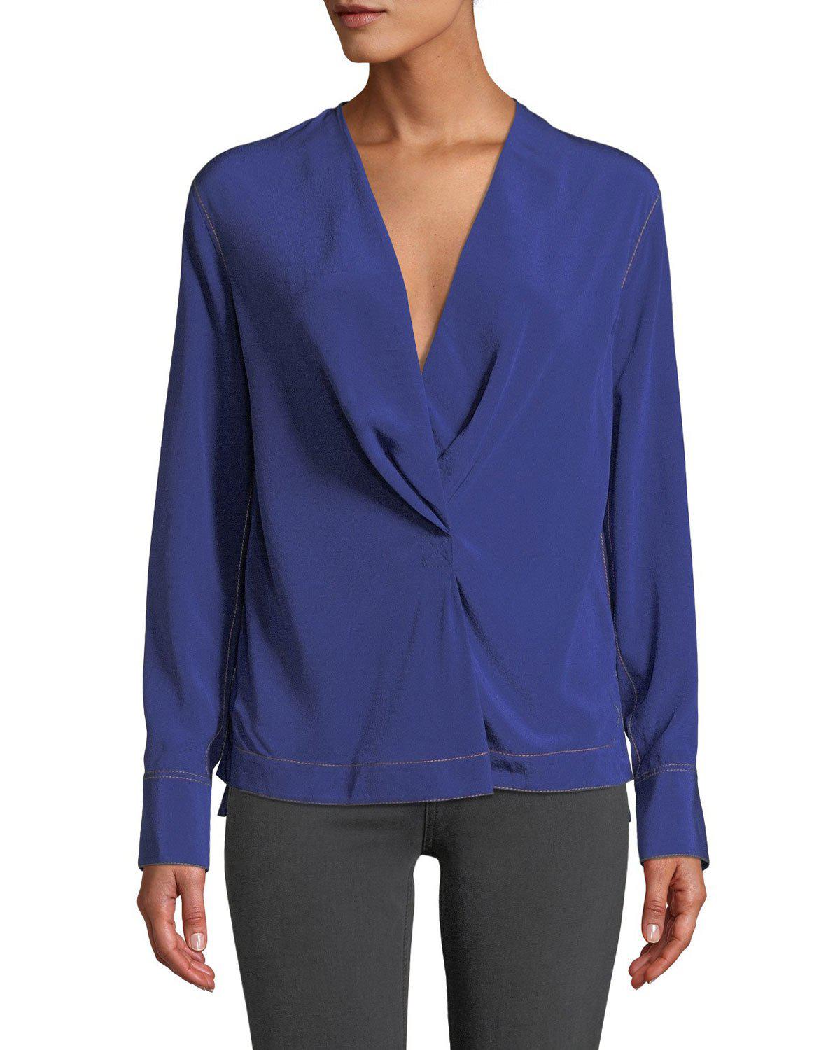 Lyst - Rag & Bone Shields Drape-front Silk Long-sleeve Blouse in Blue