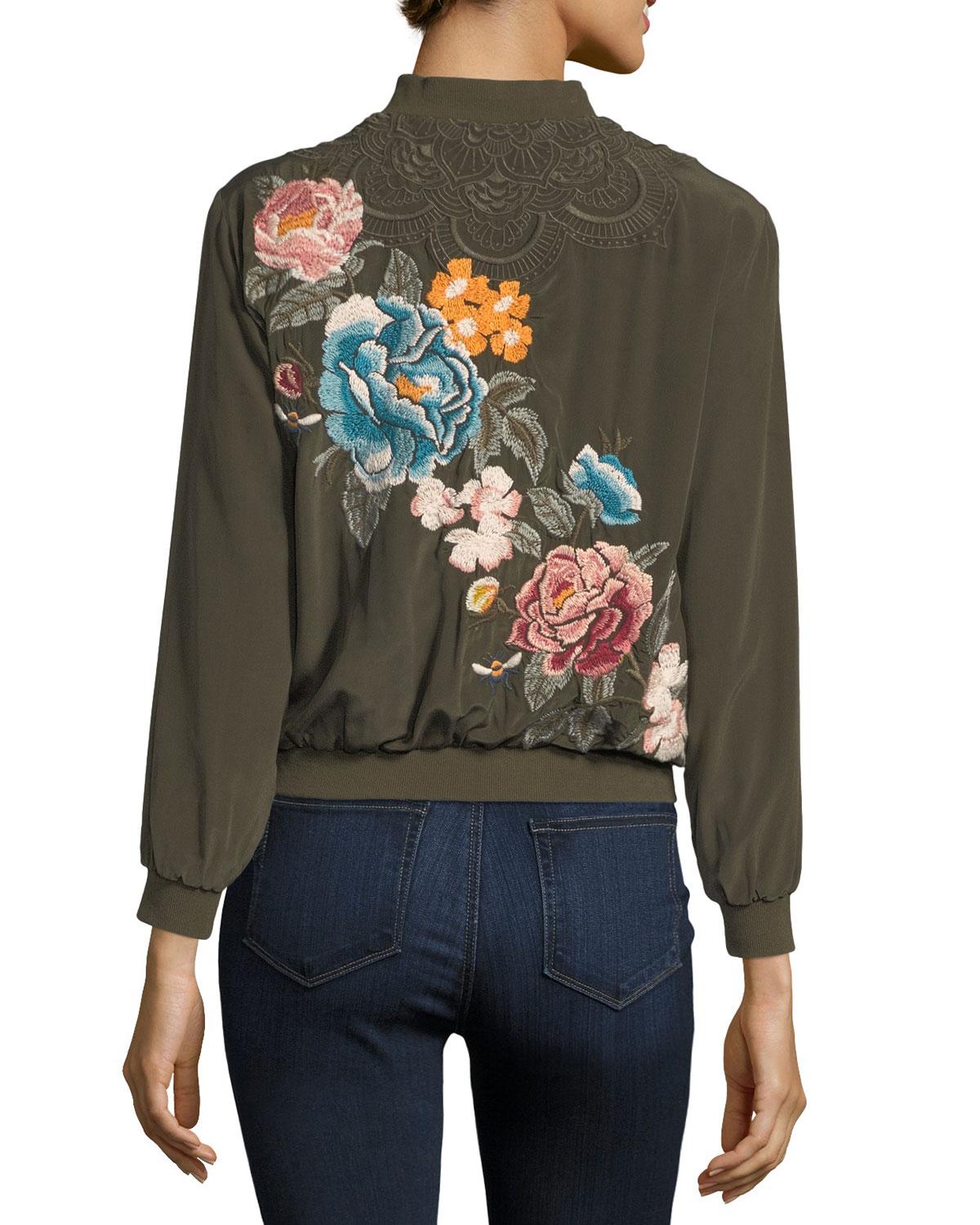 Lyst - Johnny Was Alice Silk Crepe Embroidered Bomber Jacket