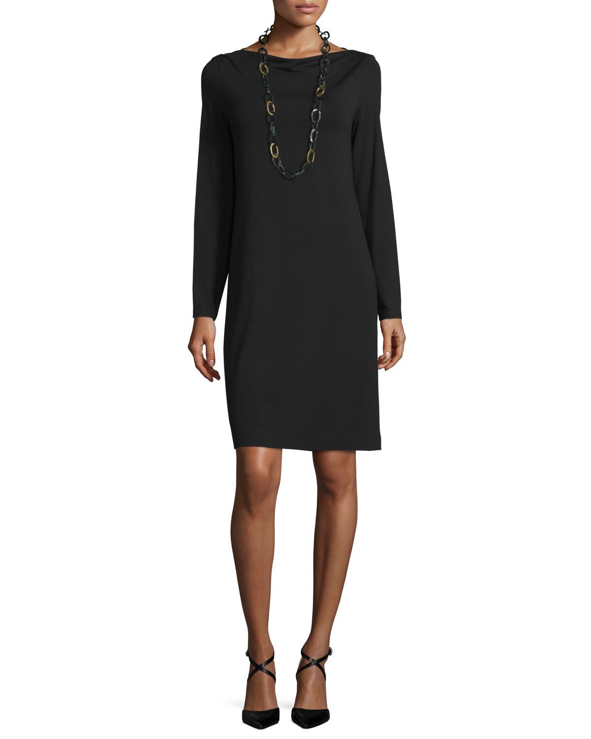 Lyst - Eileen Fisher Long-sleeve Jersey Dress in Black