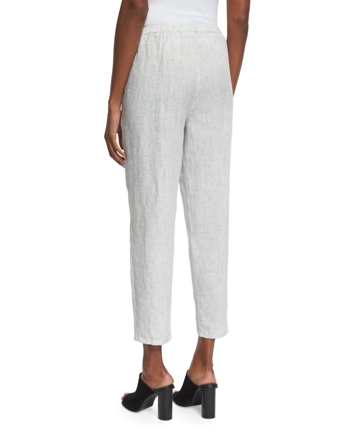 Eileen fisher Organic Linen Check Ankle Pants in White | Lyst