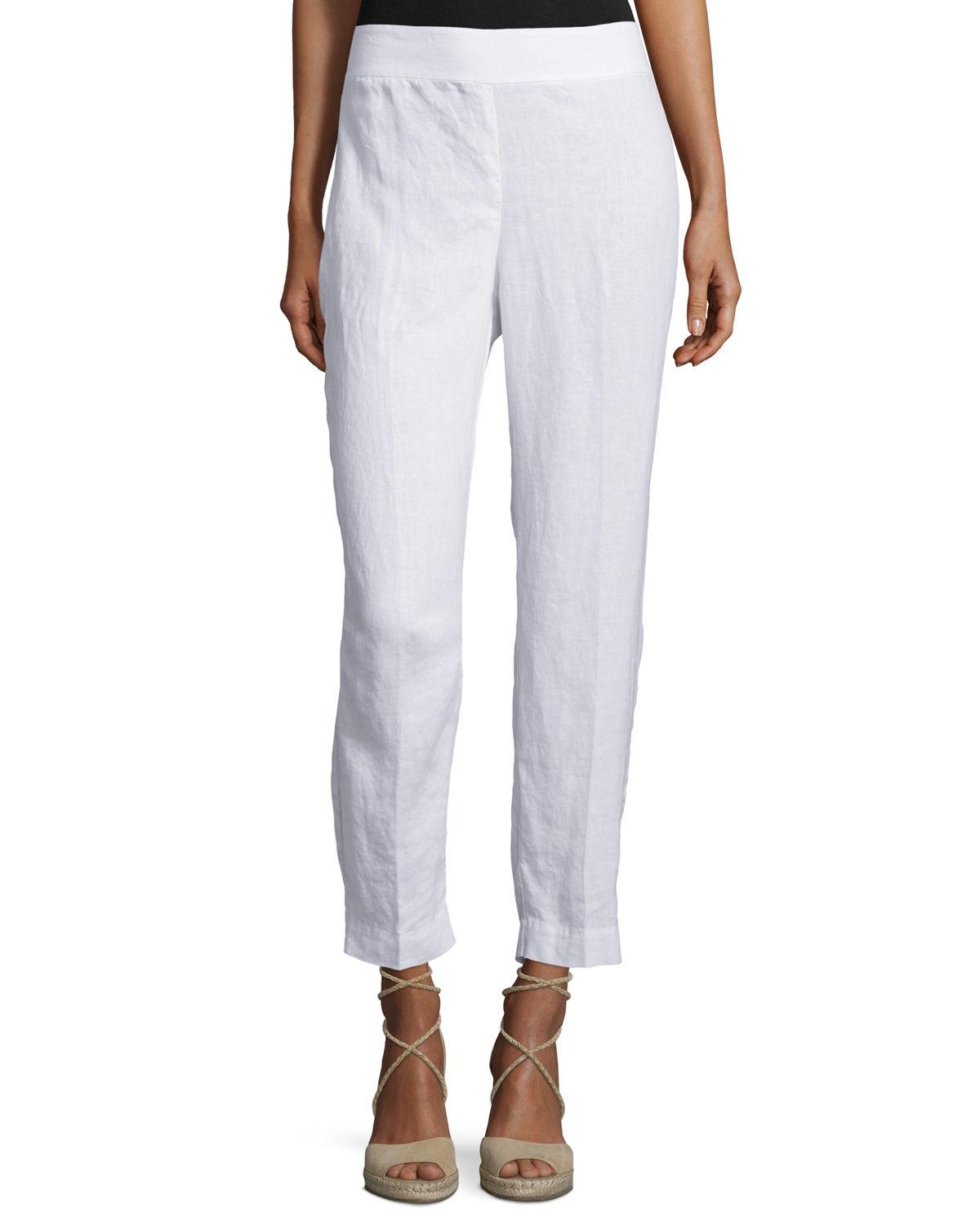 Lyst - Eileen Fisher Organic Linen Straight-leg Ankle Pants in White