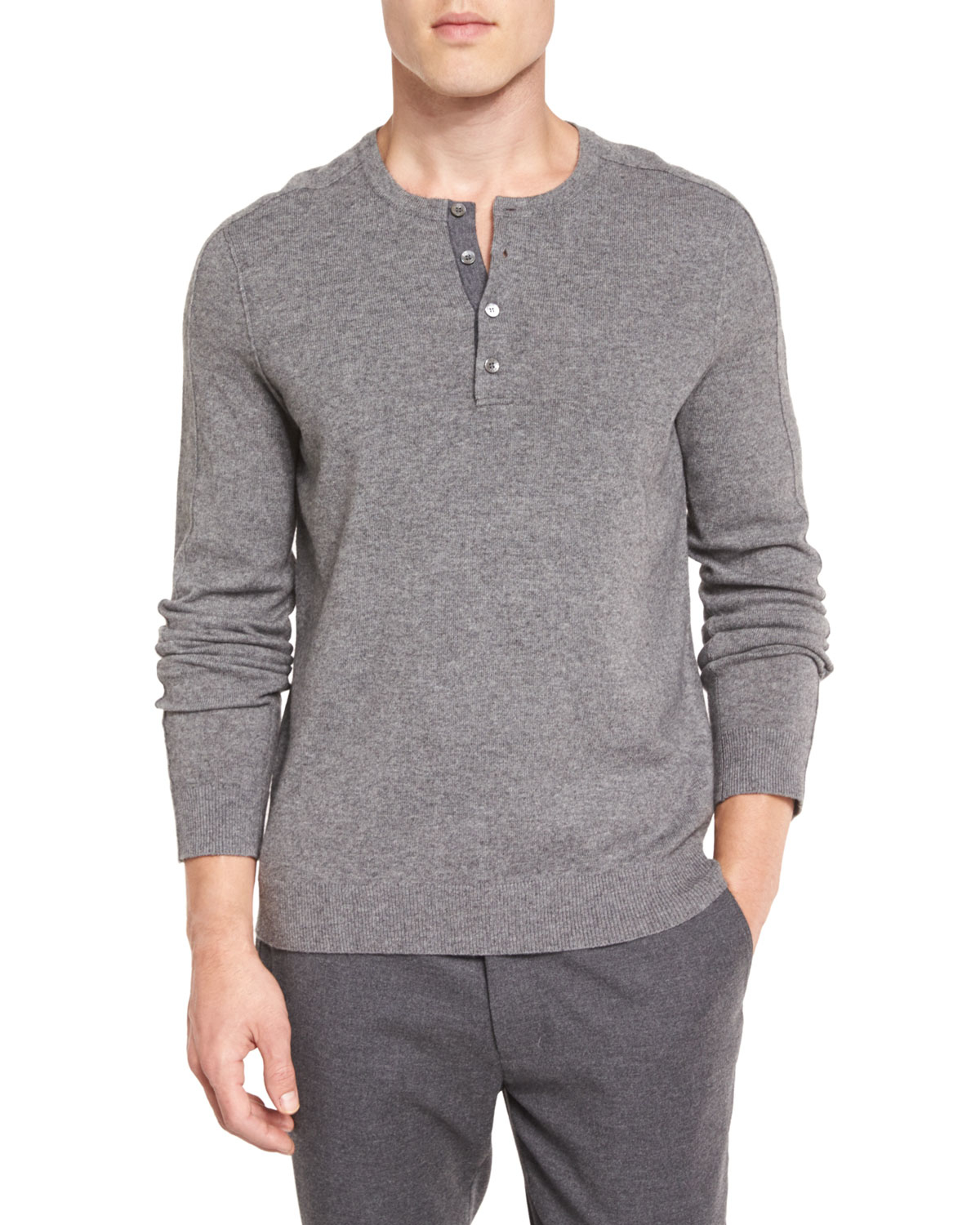 Vince Cashmere Long-sleeve Henley Sweater in Gray for Men | Lyst