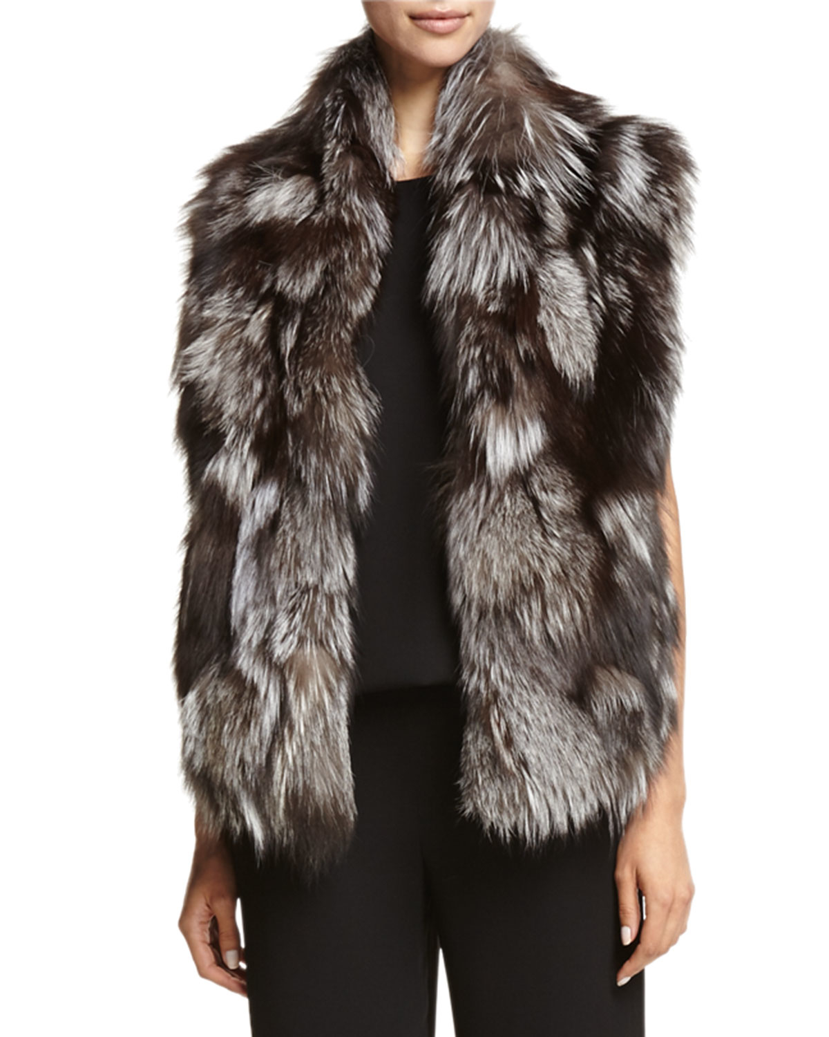 Vince Silver Fox Fur Vest in Black Lyst