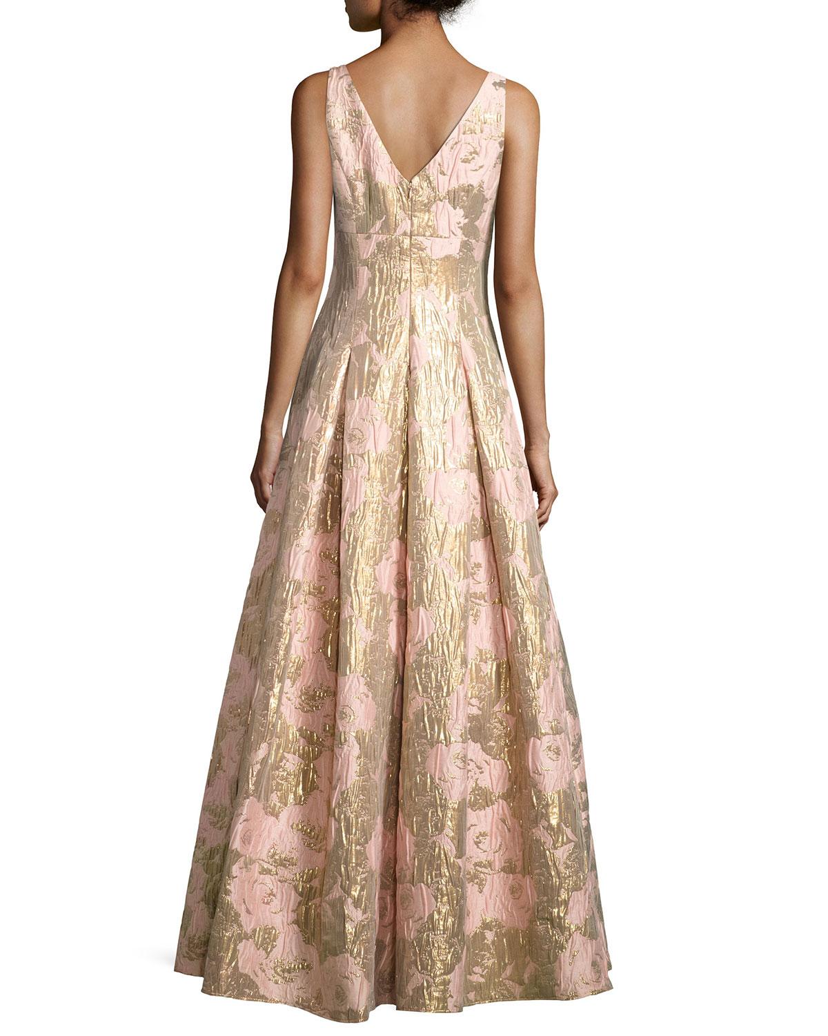 Aidan mattox Sleeveless Pleated Floral Brocade Gown in Pink | Lyst