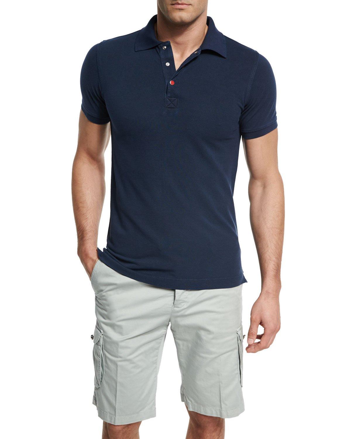 Kiton Short-sleeve Snap-placket Pique Polo Shirt in Blue for Men | Lyst