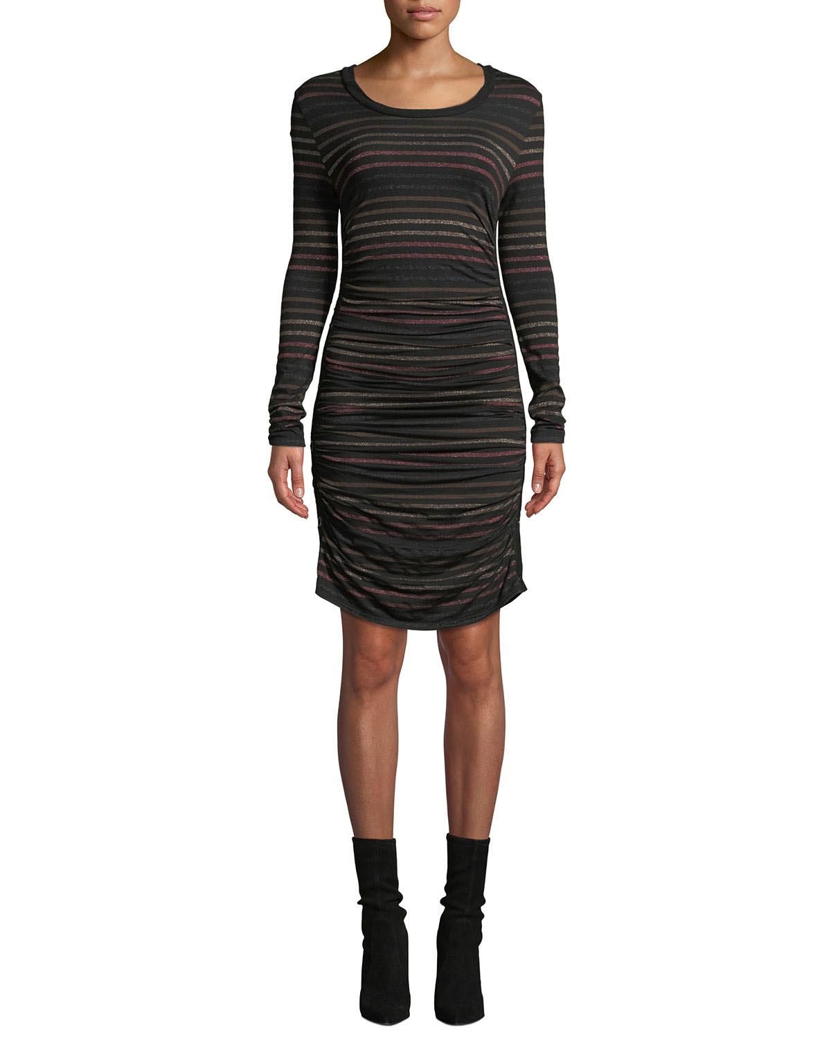 Lyst - Veronica Beard Daphne Striped Metallic Long-sleeve Dress in Black