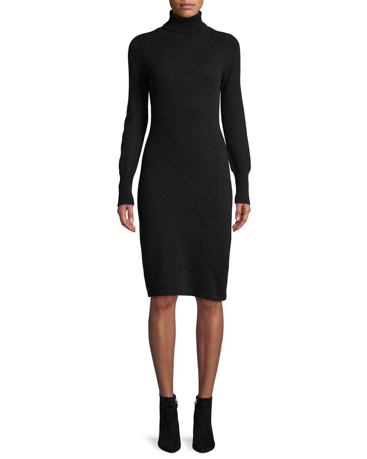 Lyst - Neiman Marcus Cashmere Turtleneck Sweater Dress in Black - Save ...