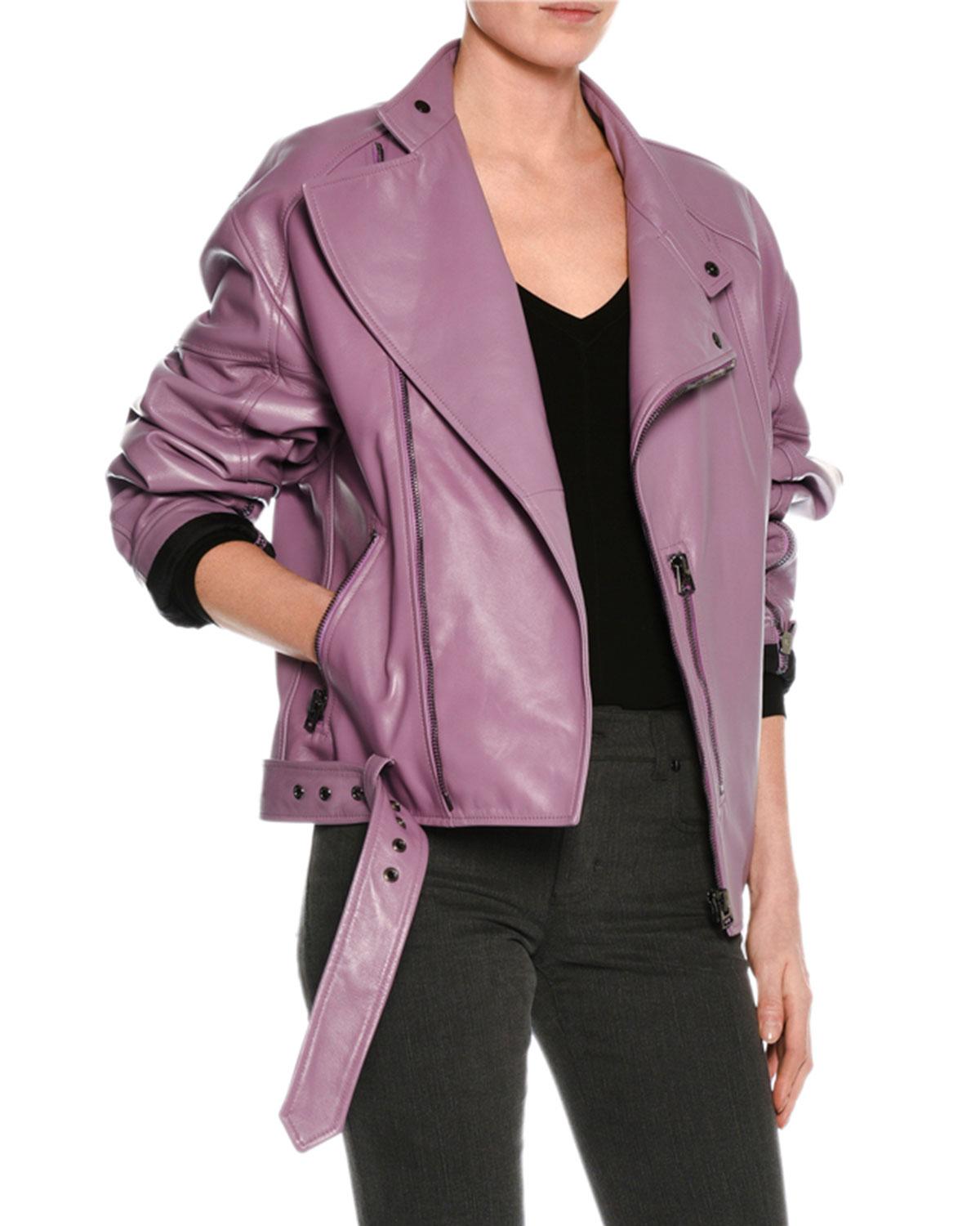 Lyst Tom Ford Lamb Leather Oversized Moto Jacket In Purple Gallery