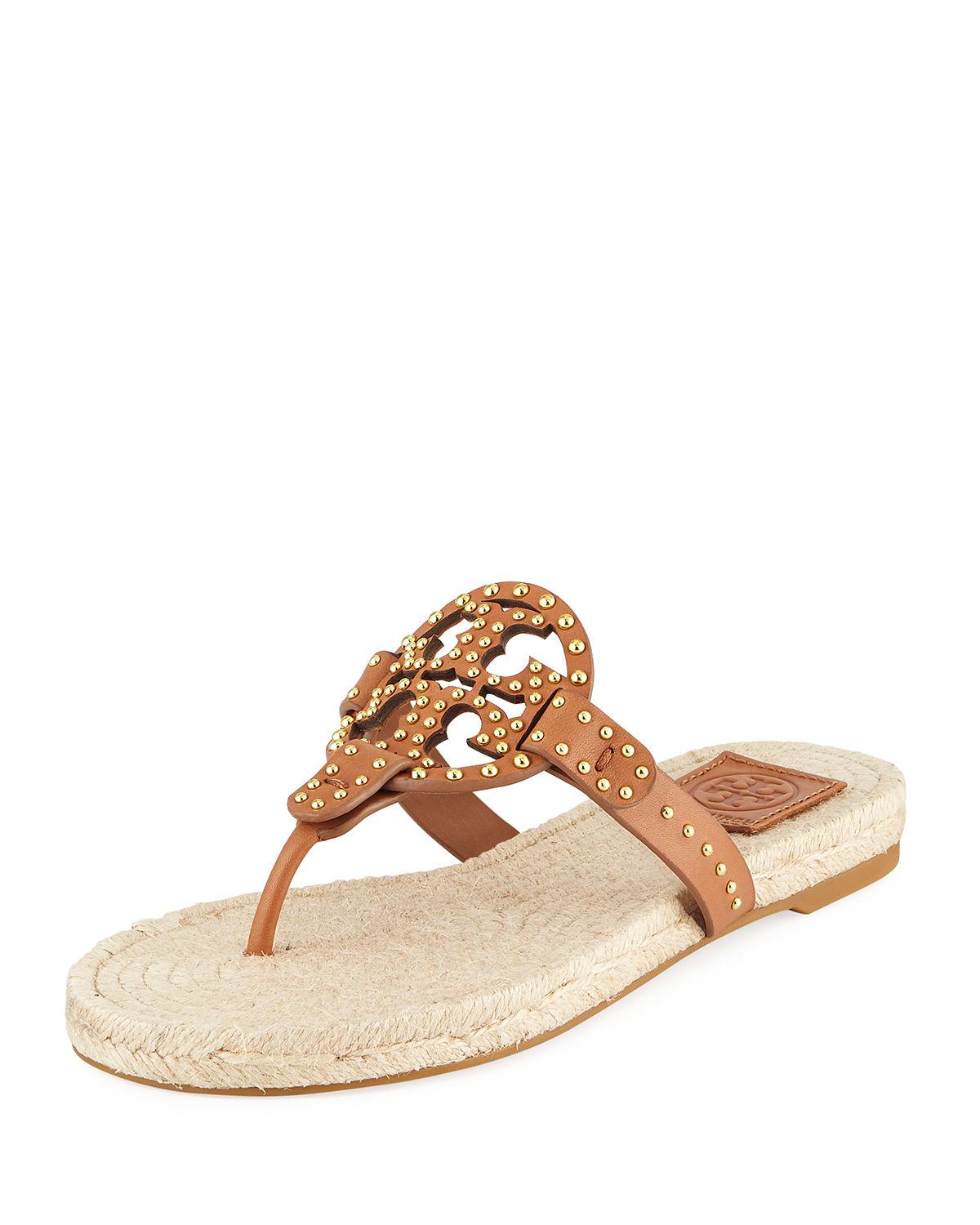 Lyst - Tory Burch Miller Studded Leather Espadrille Sandals in Brown