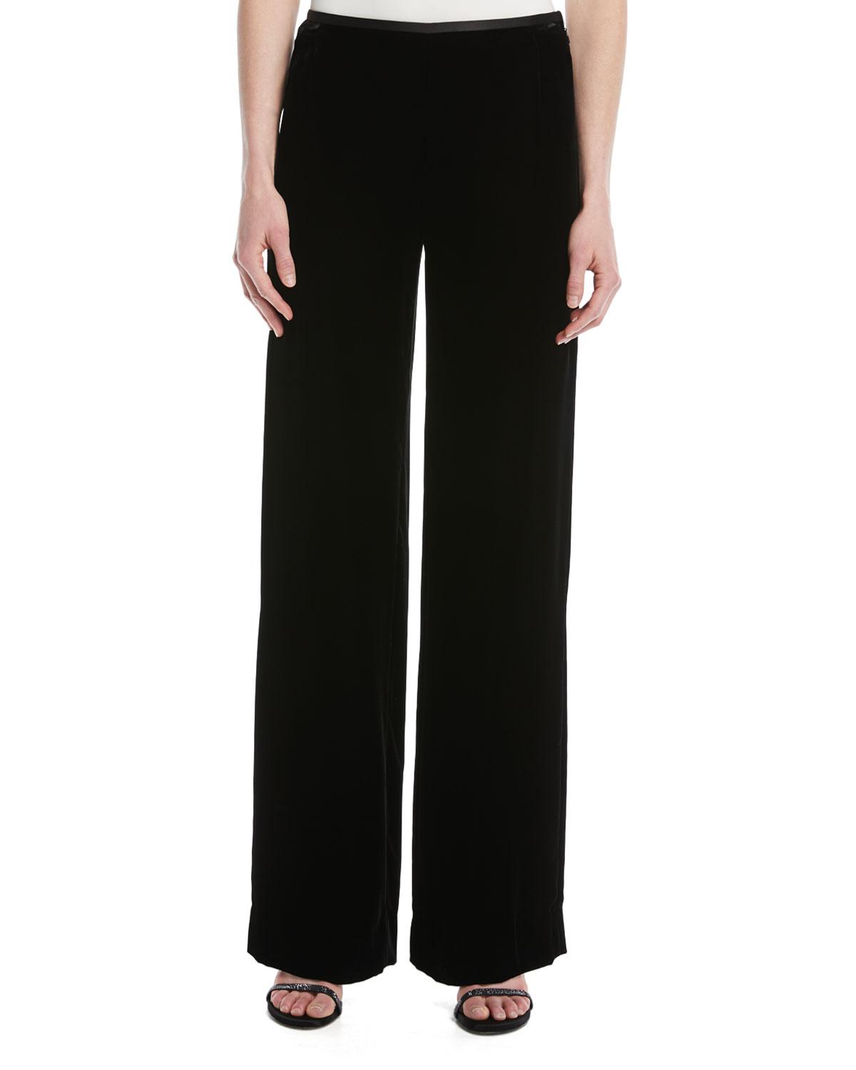 Lyst - Emporio Armani Wide-leg Side-zip Velvet Pants in Black