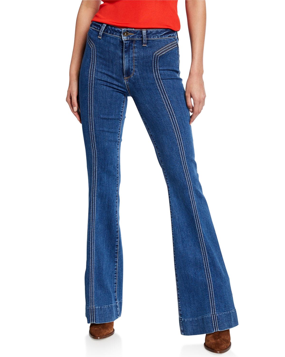 PAIGE Denim Genevieve High-rise Flare Jeans W/ Topstitching in Blue - Lyst