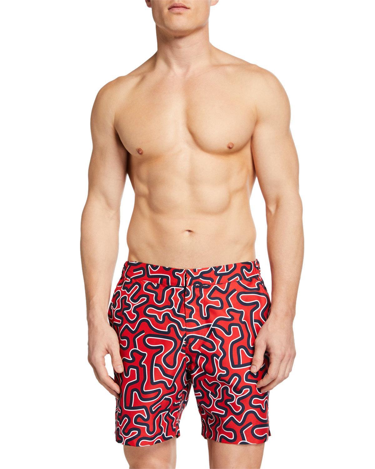 Derek Rose Maui 21 Abstractprint Modernfit Swim Trunks in Red for Men