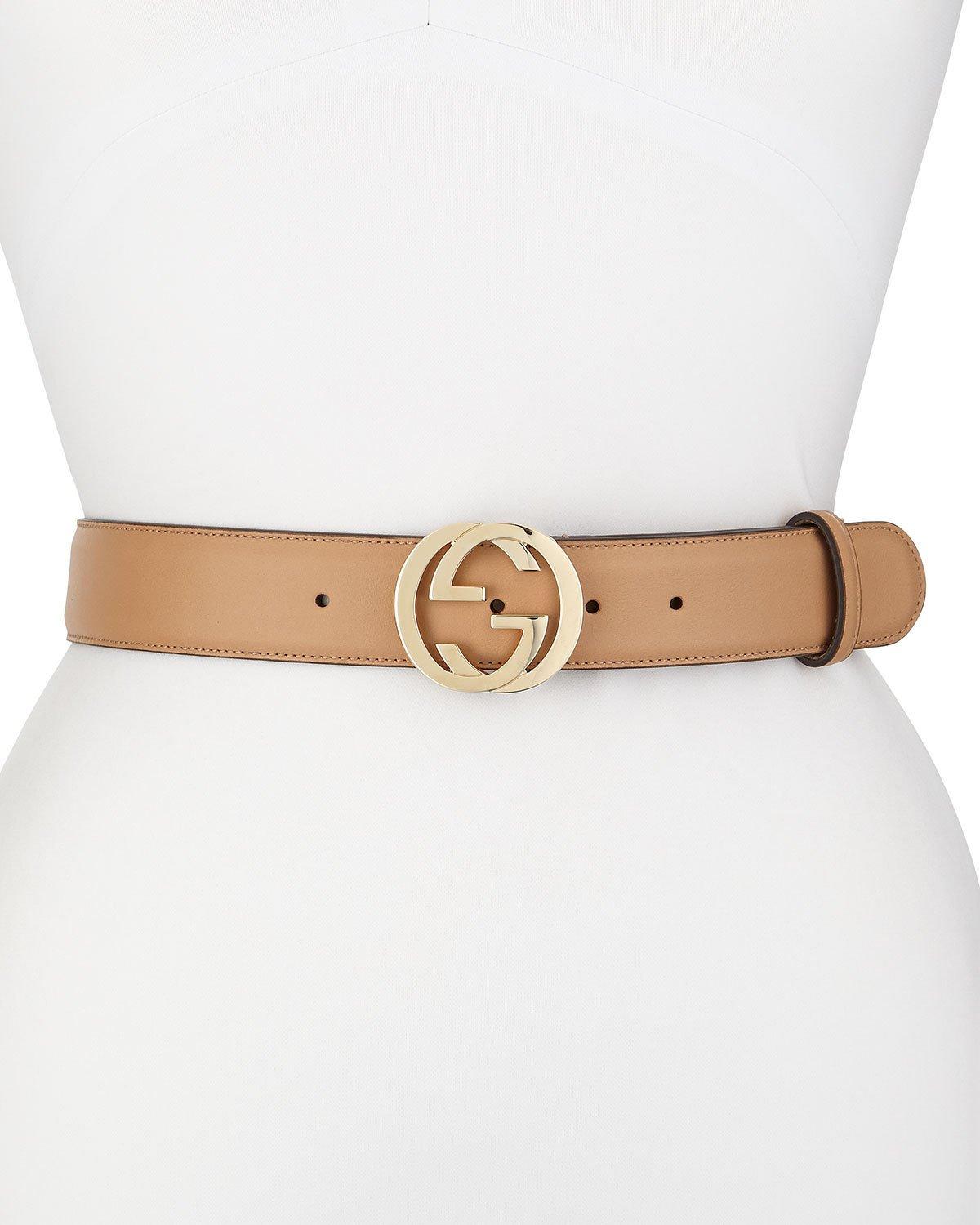 Gucci Wide GG-Buckle Belt Camelia in Natural - Lyst