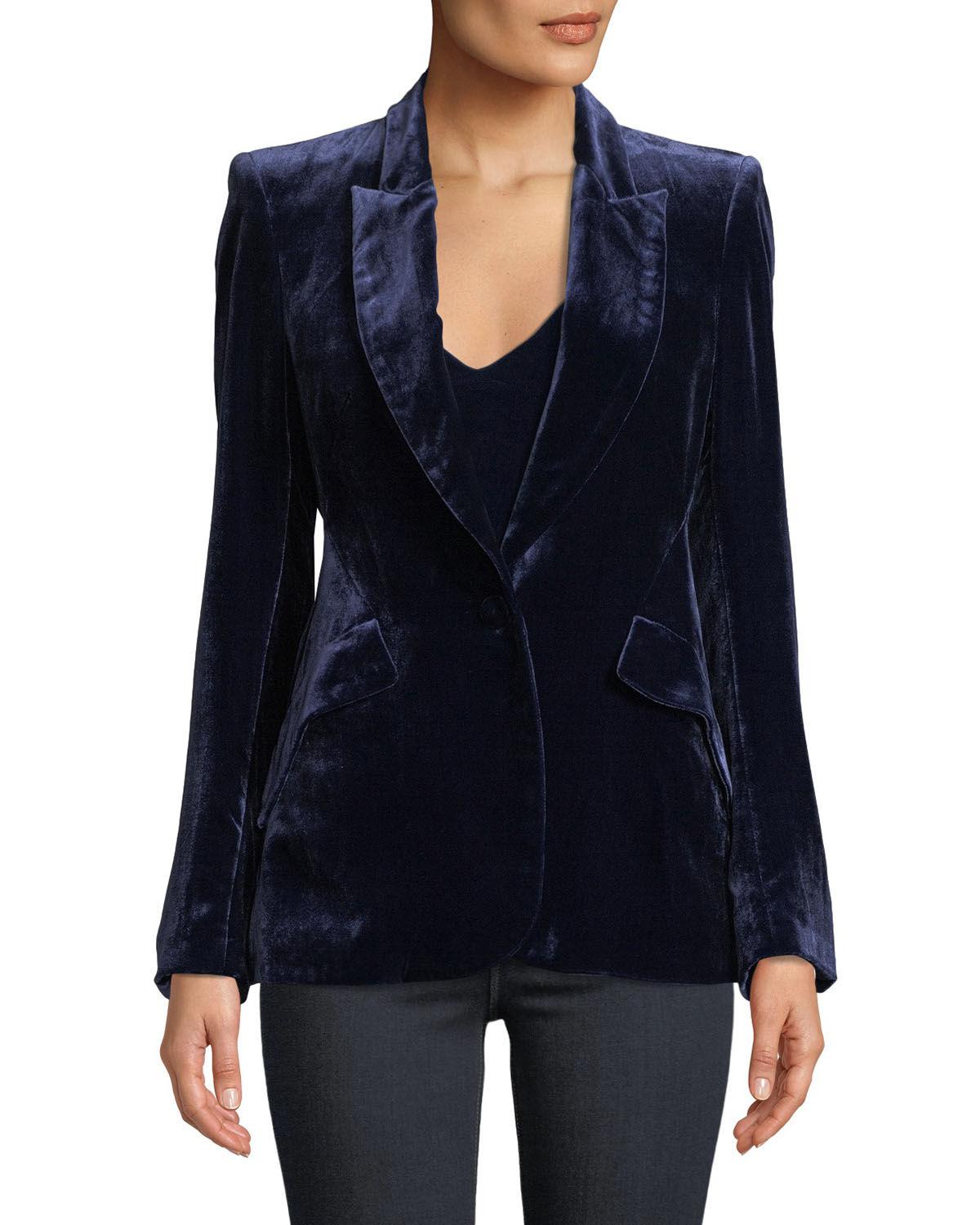 Lyst - L'Agence Chamberlain Velvet Blazer in Blue