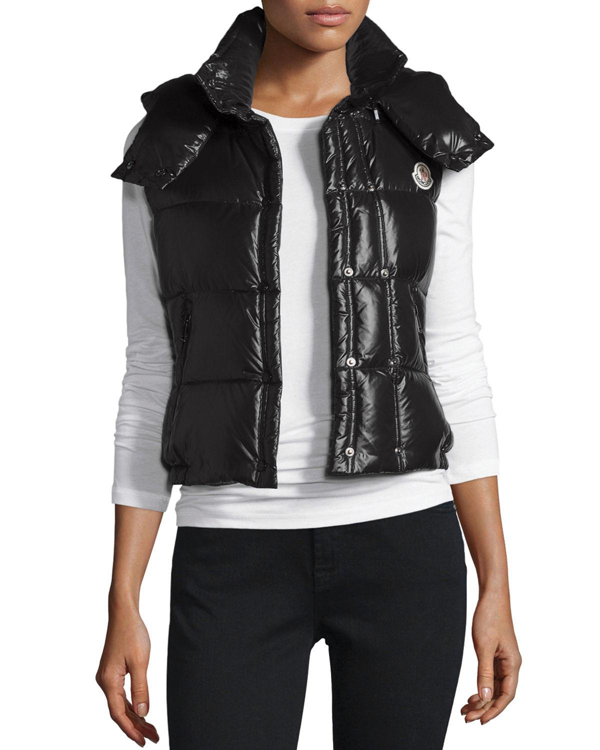 Lyst Moncler Galene Shiny Hooded Vest in Black