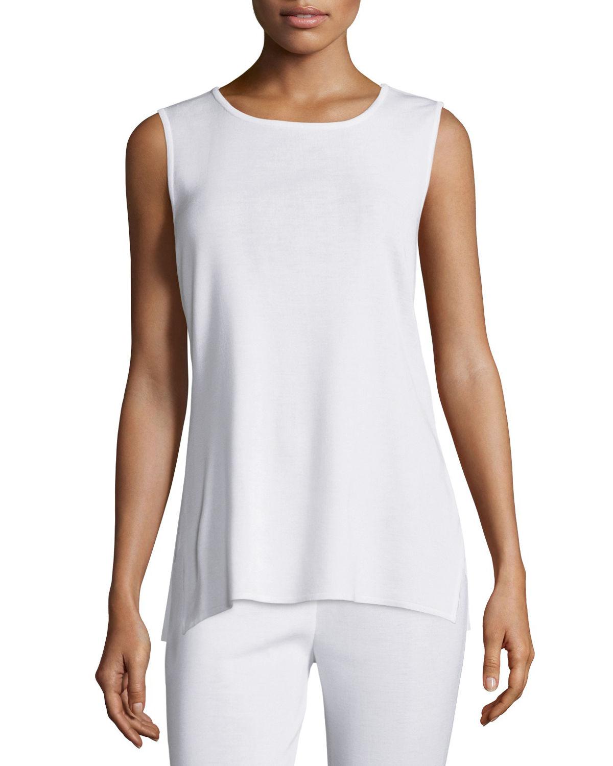 Lyst - Misook Sleeveless Long Tank Top in White - Save 11.235955056179776%