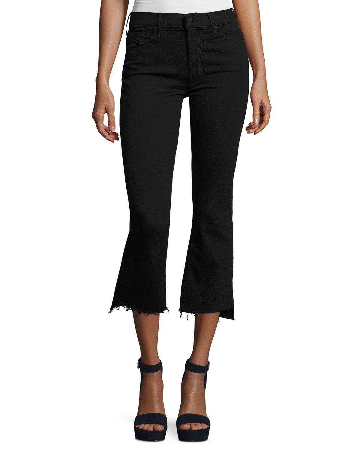 Mother The Insider Crop Step Fray Jeans in Black - Save 32% - Lyst