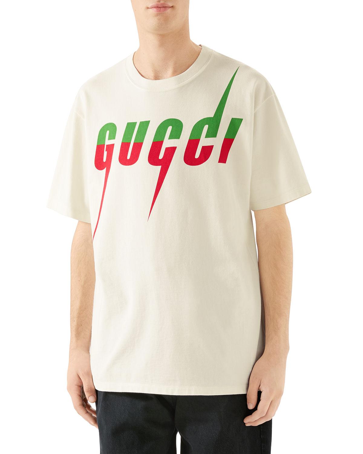 Lyst - Gucci Men's Lightning Logo Crewneck T-shirt in White for Men