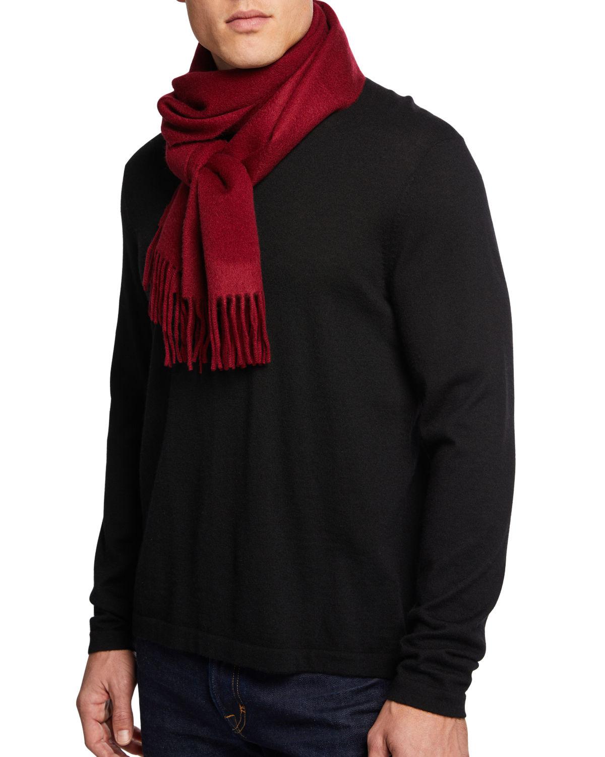 Neiman Marcus Men&#39;s Cashmere Solid Fringe Scarf in Red for Men - Lyst