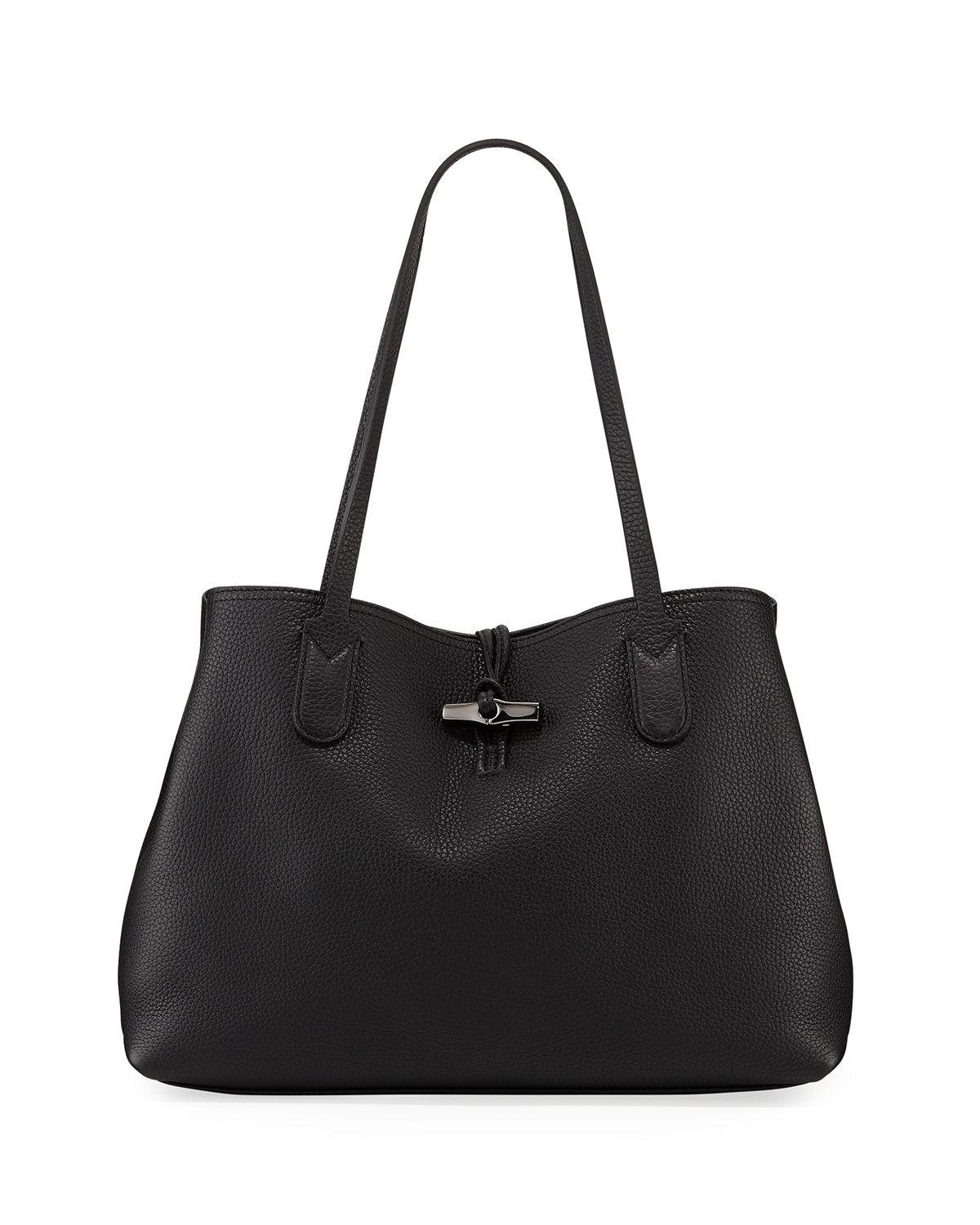 Lyst - Longchamp Roseau Essential Medium Leather Shoulder Tote Bag in Black