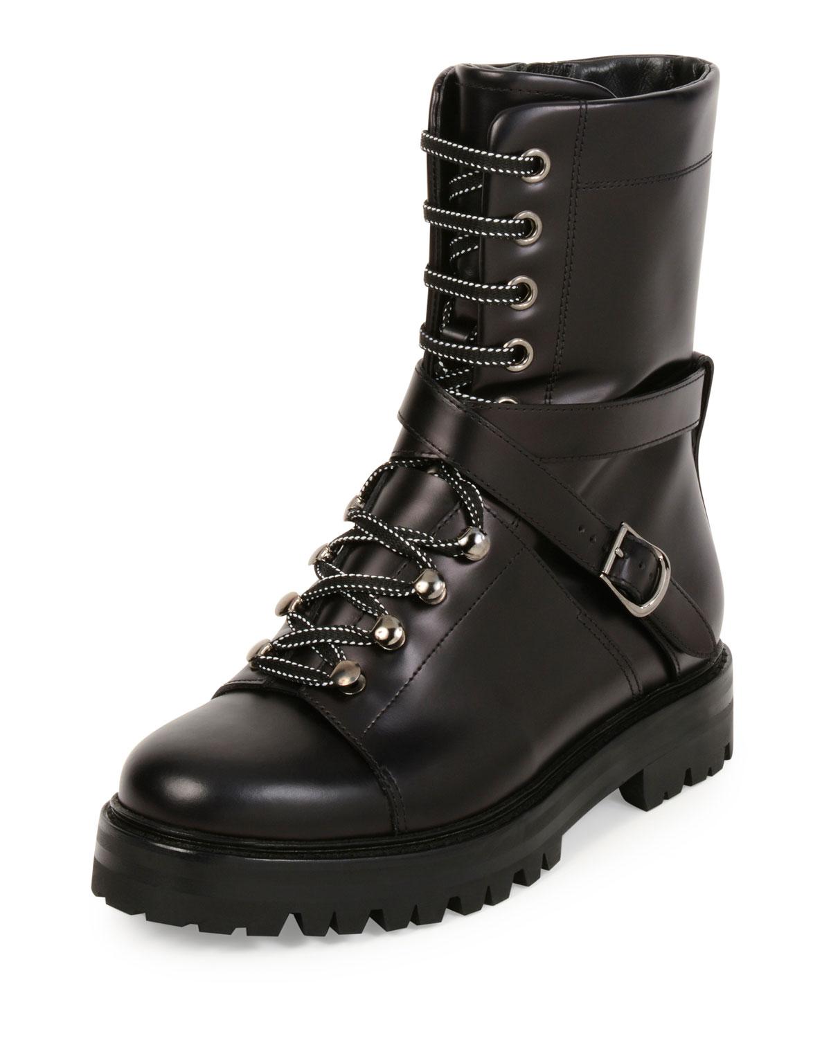 Lyst - Valentino Rockstud Leather Combat Boot in Black for Men