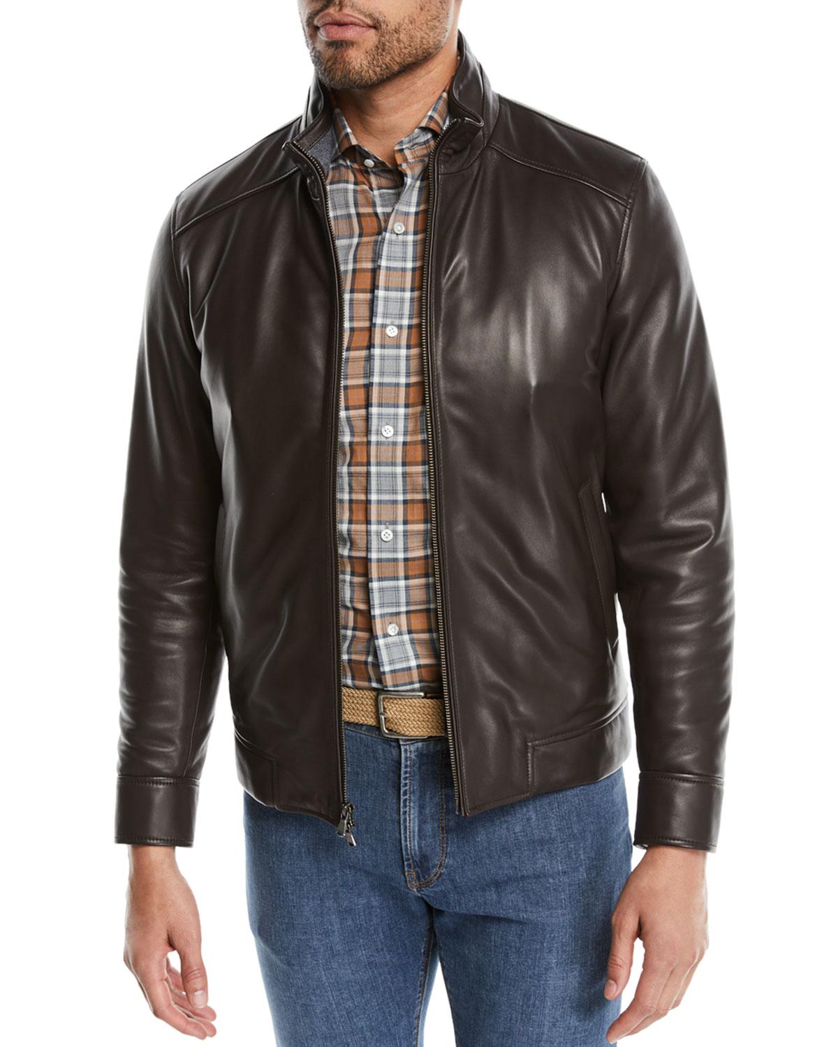 lyst-peter-millar-men-s-leather-bomber-jacket-brown-size-small-in