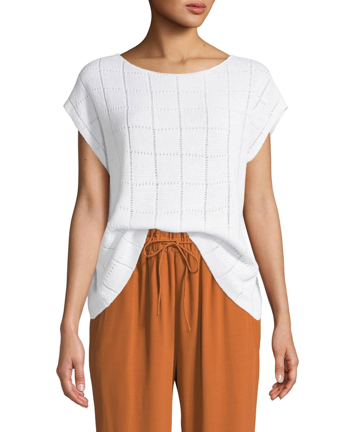 Lyst - Eileen Fisher Textured Organic Linen Cap-sleeve Sweater in White