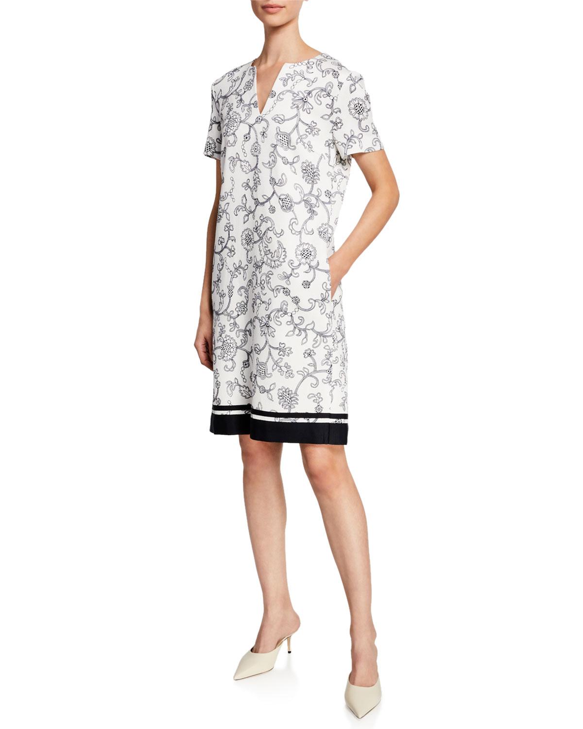 Lyst Escada Floral Lace Print Short Sleeve Pique Dress In White