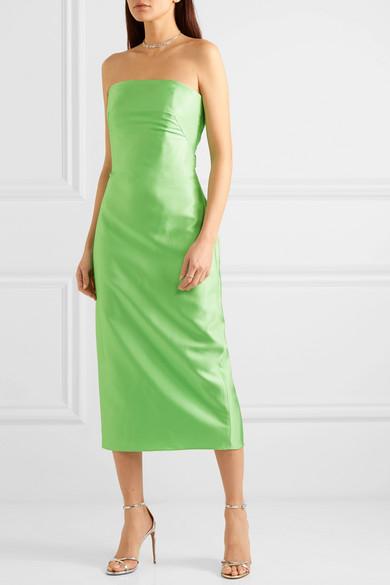 Brandon Maxwell Strapless Satin-gazar Midi Dress in Green - Lyst