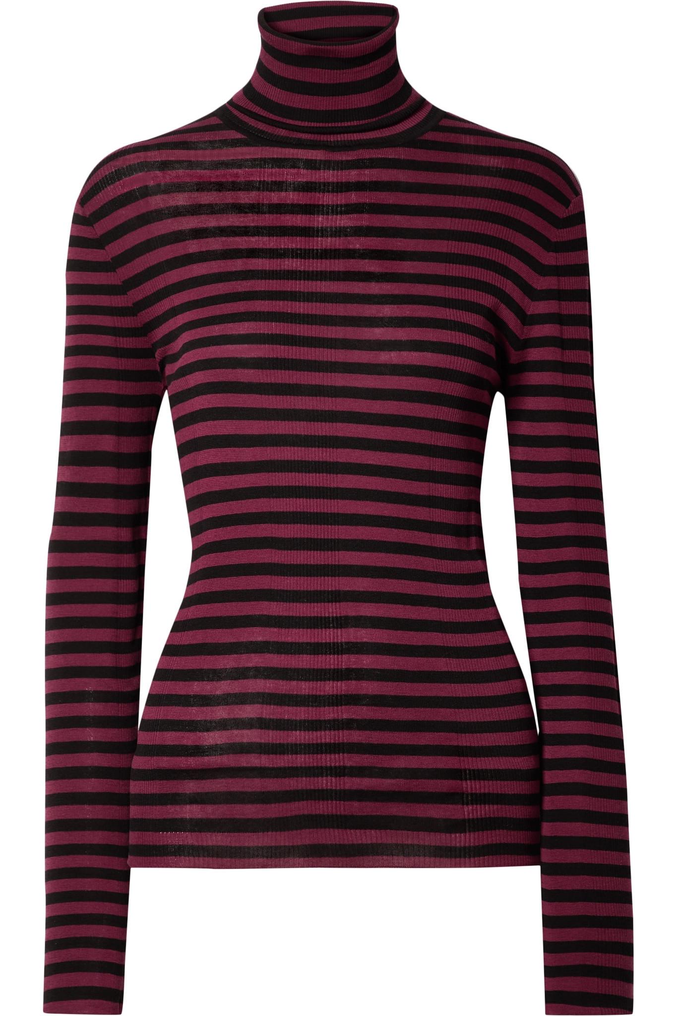 Lyst - Saint Laurent Striped Ribbed Cotton Turtleneck Sweater in Black