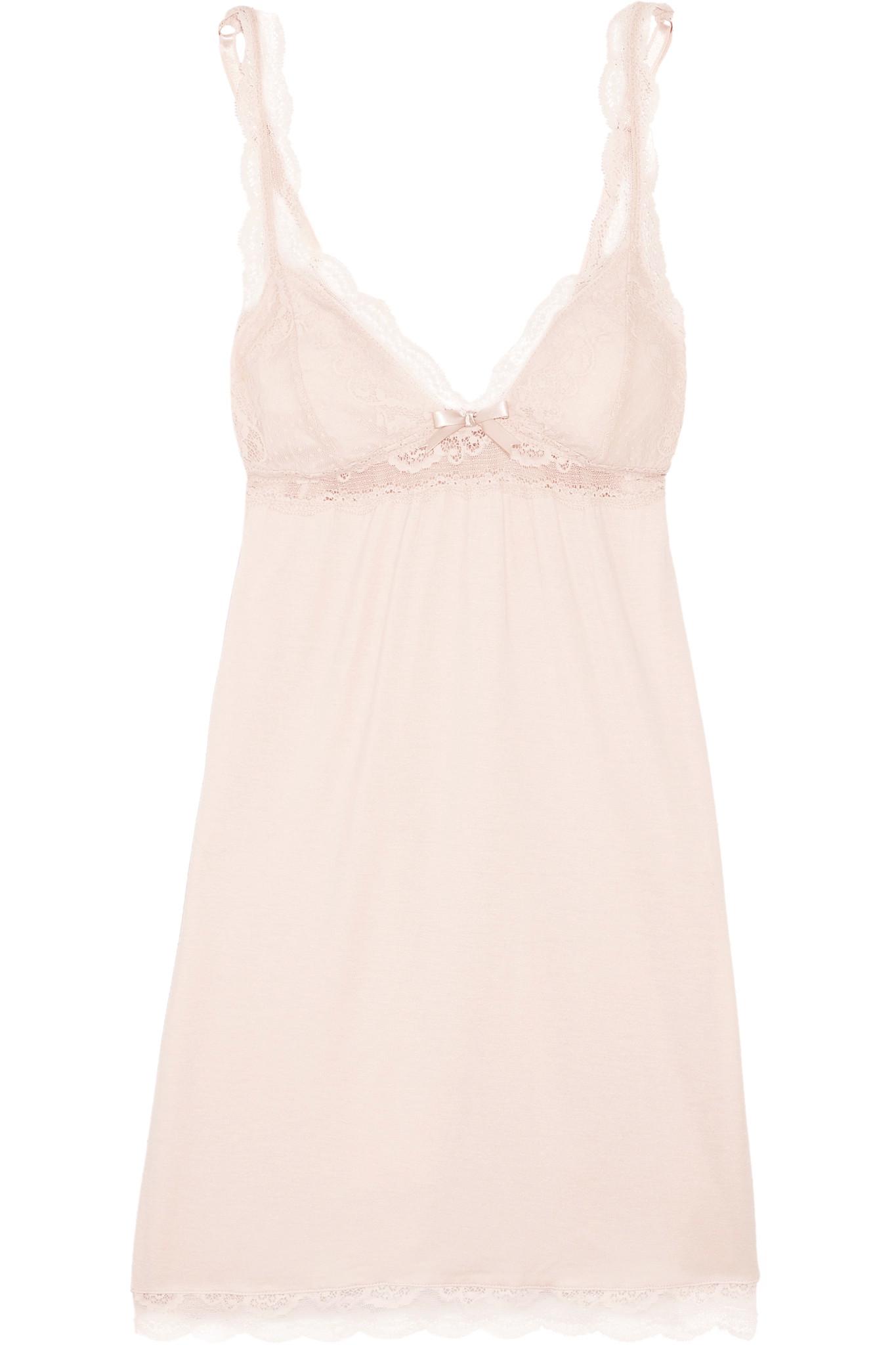 Eberjey Anouk Lace-trimmed Stretch-modal Jersey Chemise in Pink | Lyst