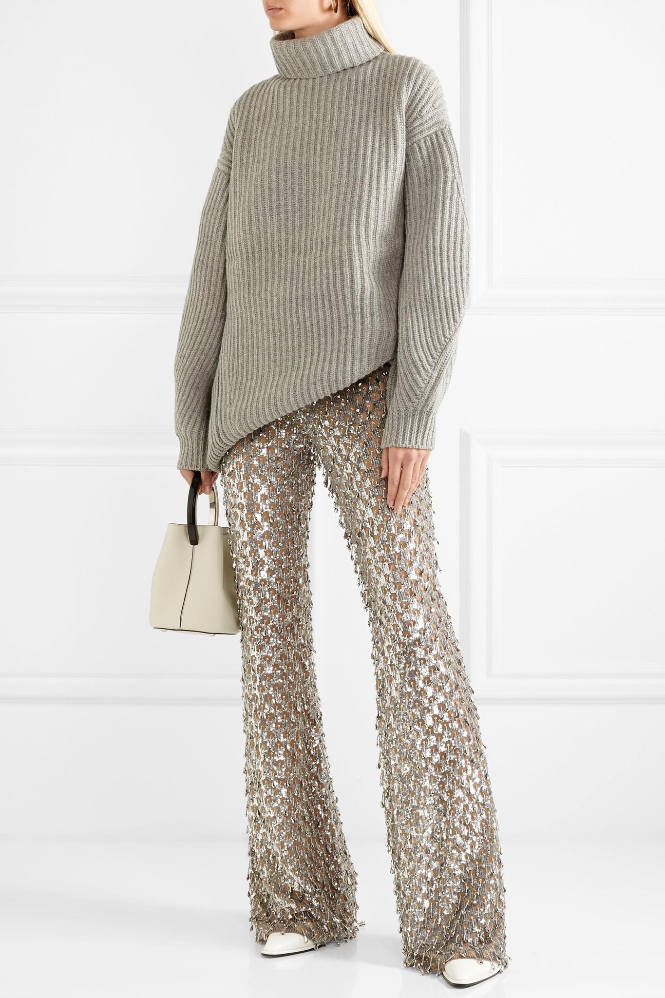 Lyst - Michael Kors Embellished Stretch-tulle Flared Pants in Metallic