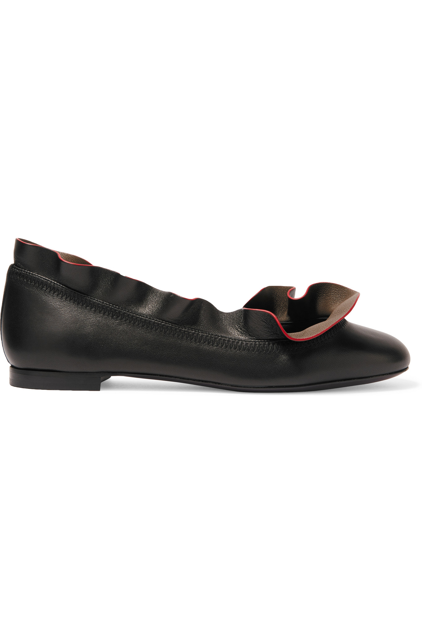 Fendi Ruffled Leather Ballet Flats in Black - Lyst