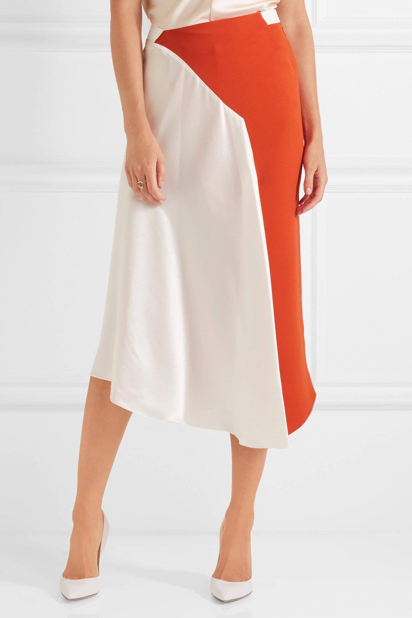 Mugler Asymmetric Two-tone Crepe And Satin Skirt in White | Lyst