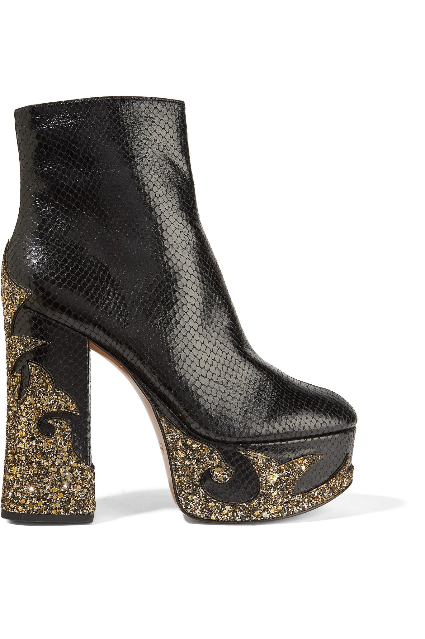 snake effect leather platform trainers