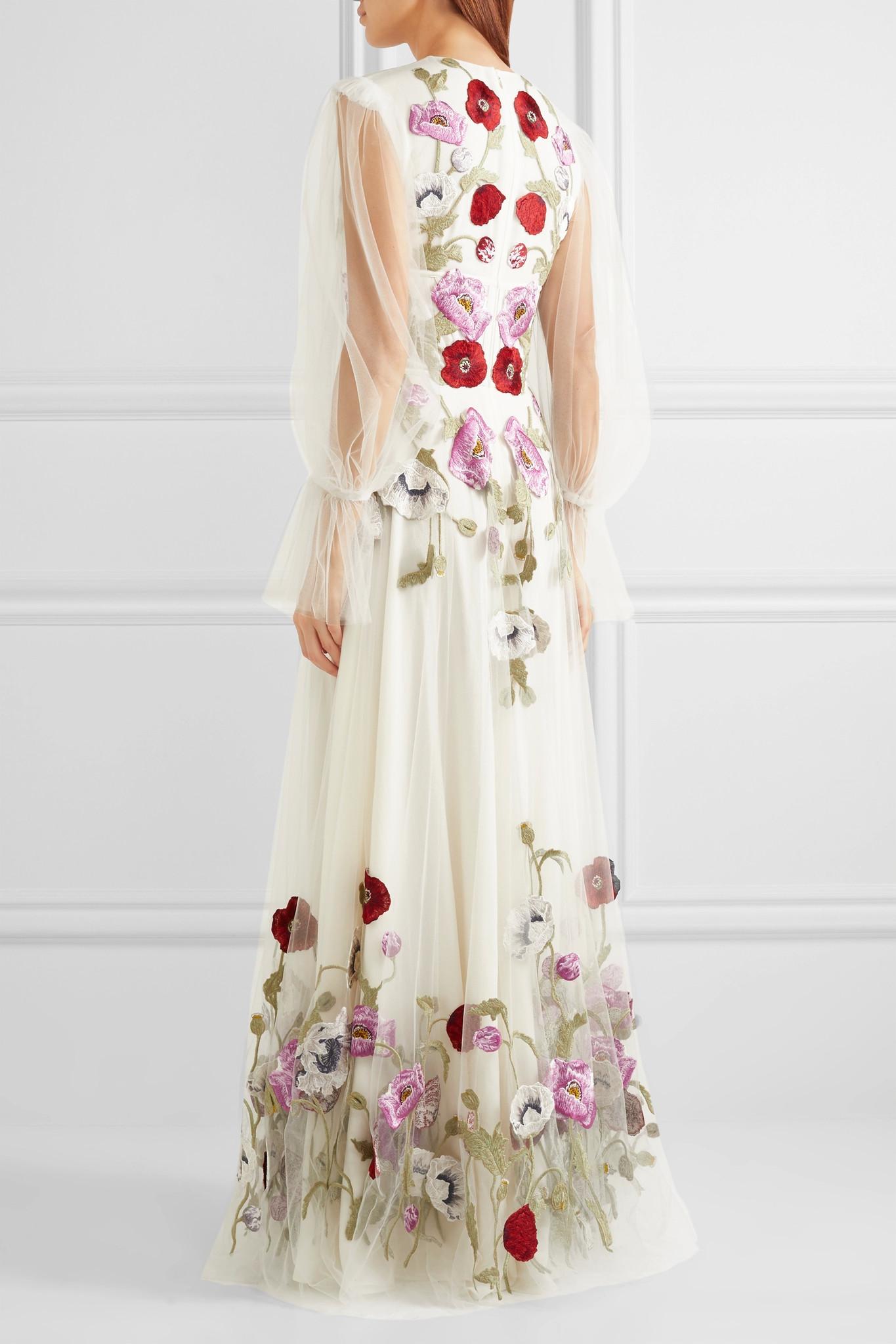Alexander mcqueen Embroidered Tulle Gown in White | Lyst