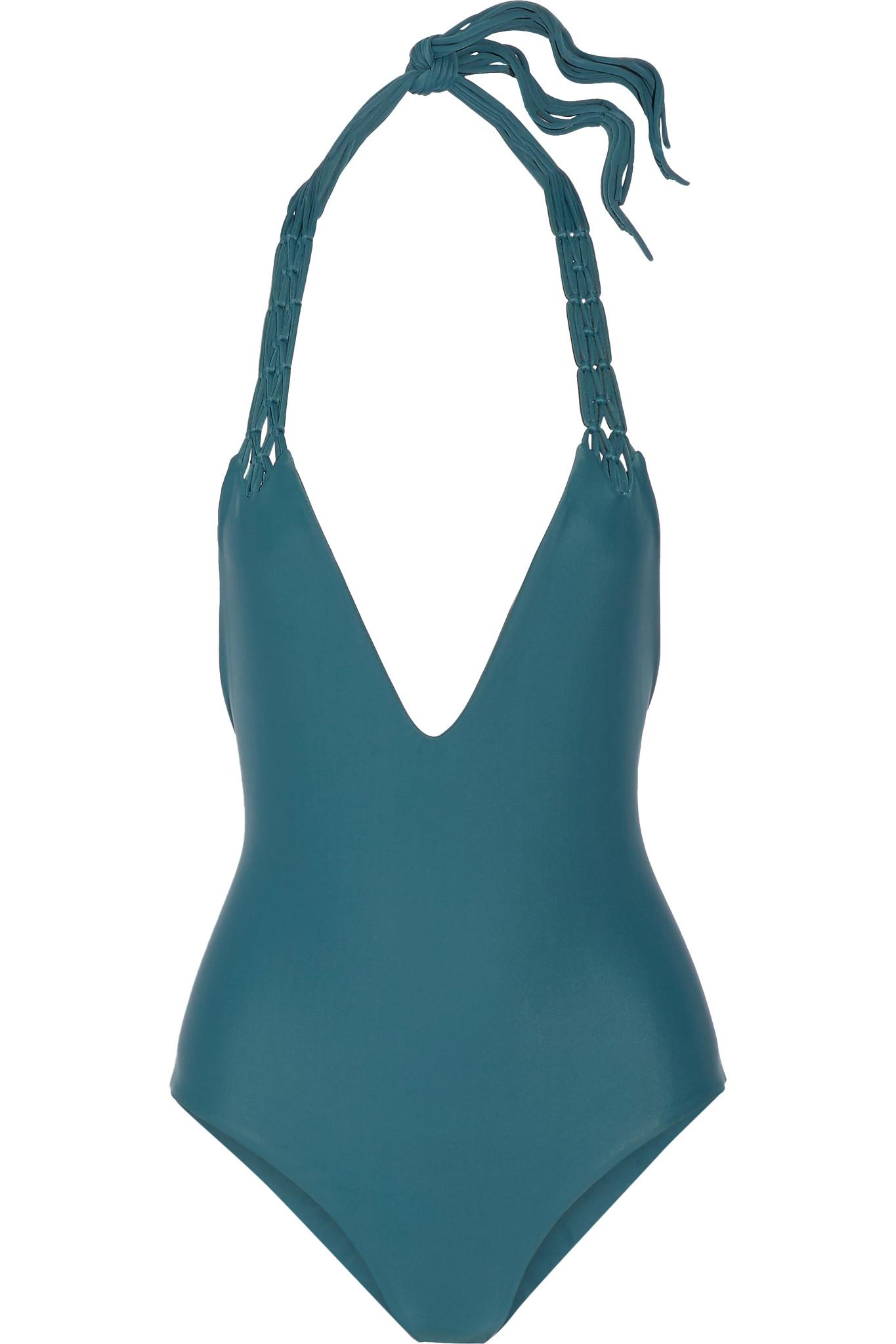 Mikoh swimwear Topanga Macramé-trimmed Halterneck Swimsuit in Blue ...