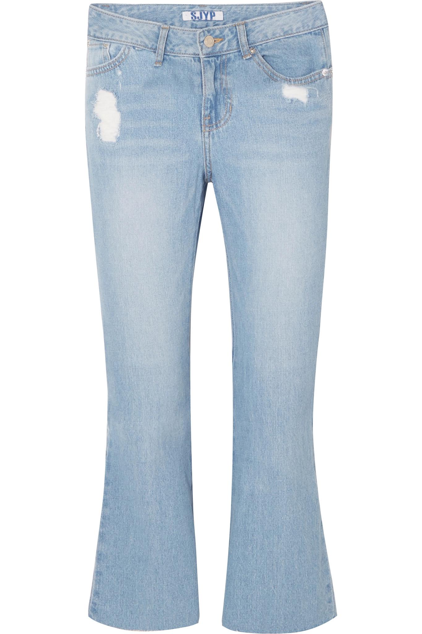 womens blue bow-embellished cropped high-rise flared jeans