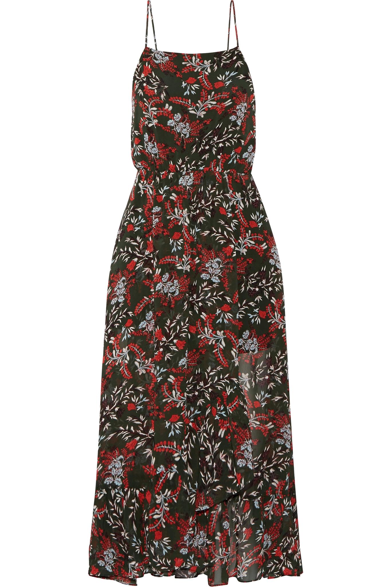 Maje Ruffle-trimmed Printed Chiffon Midi Dress in Red | Lyst