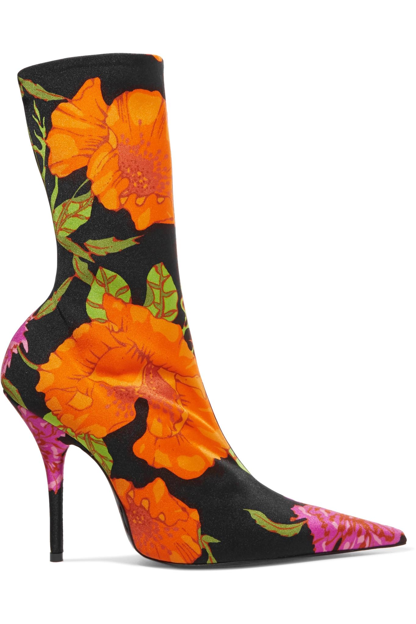 Lyst - Balenciaga Floral-print Spandex Ankle Boots in Black